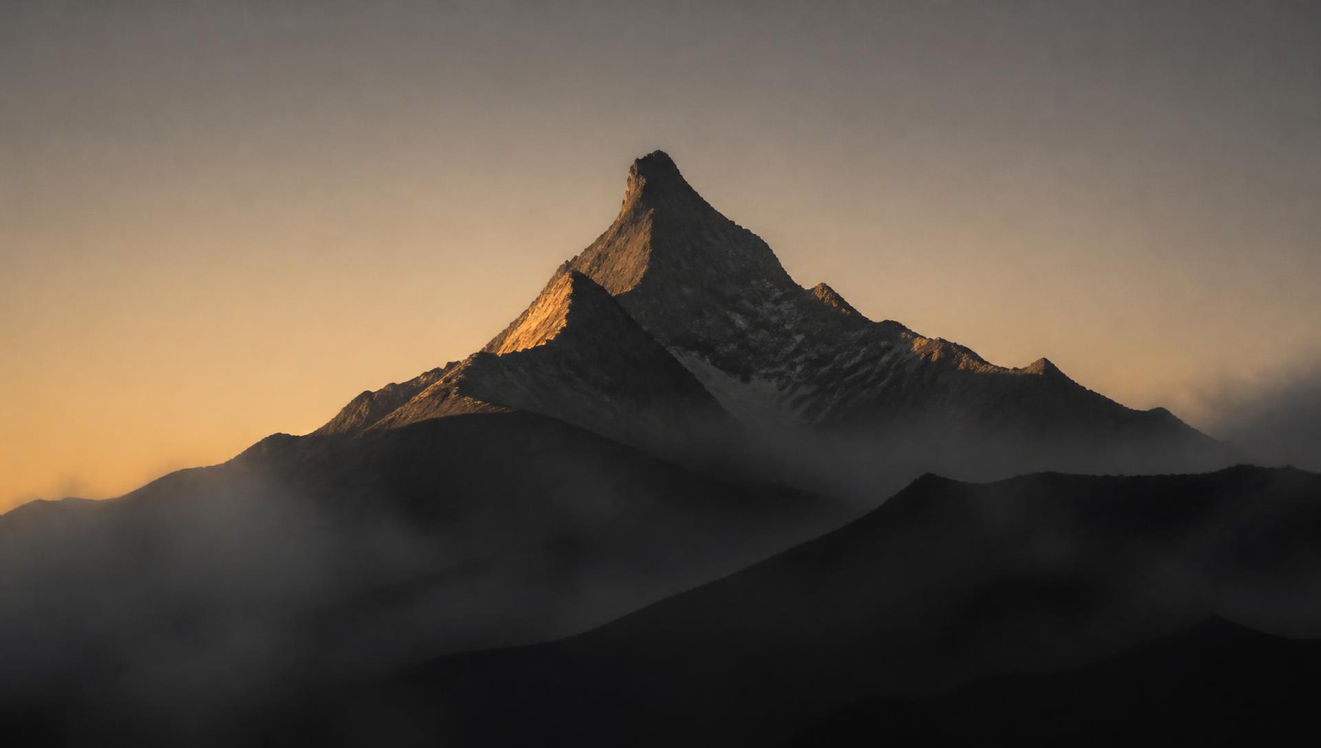 A mountain peak rising above mist at dawn, marking the path of the journey